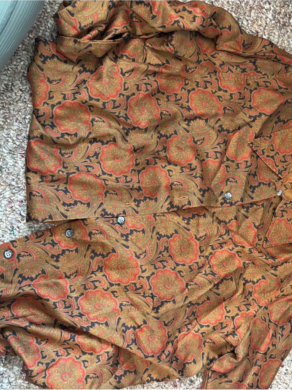 Lands' End Silk Paisley Floral Shirt in Rust, Black and Gold